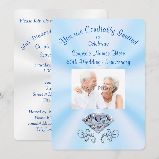 Cartes d'invitation personnalisées pour les 60 ans (Devant / Derrière)