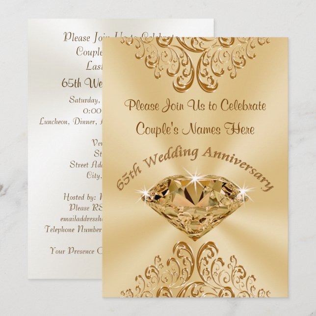 Cartes d'invitation personnalisées pour les 65 ans (Devant / Derrière)