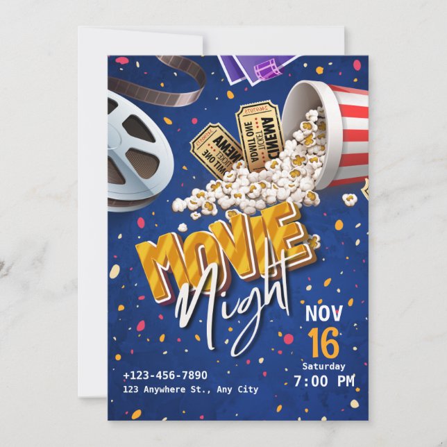 Cartes d'invitation personnalisées pour soirée cin (Devant)