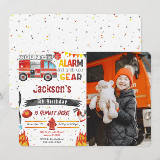 Cartes d'invitation photo camion de pompiers