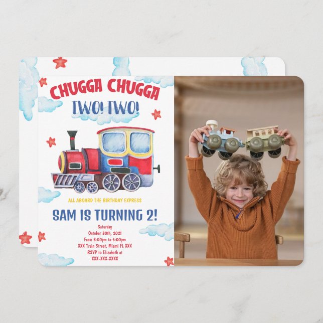 Cartes d'invitation photo de train (Devant / Derrière)