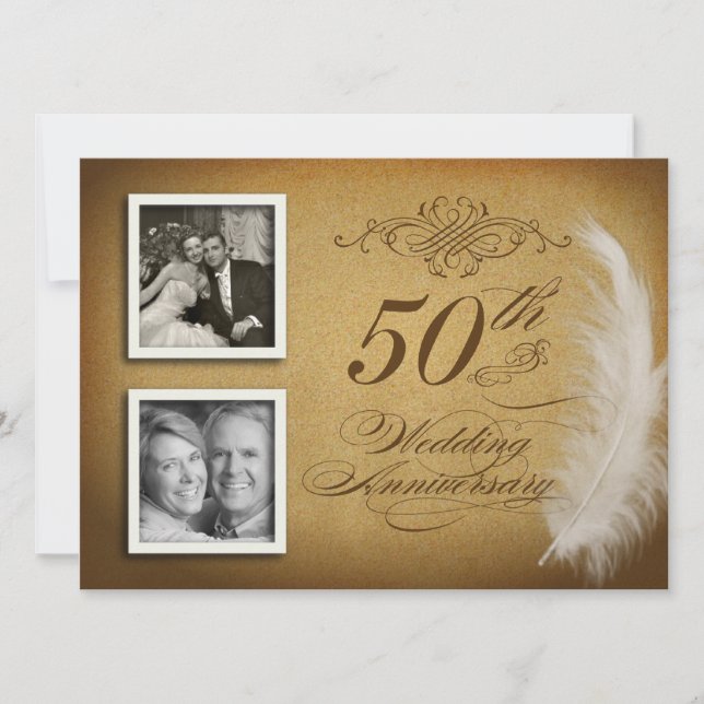 Cartes d'invitation photo Fancy Feather pour le 50 (Devant)