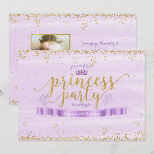 Cartes d'invitation photo or et violet pour fête d