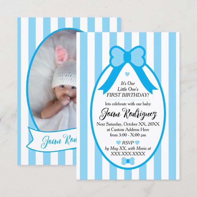 Cartes d'invitation photo pour le 1er anniversaire (Devant / Derrière)