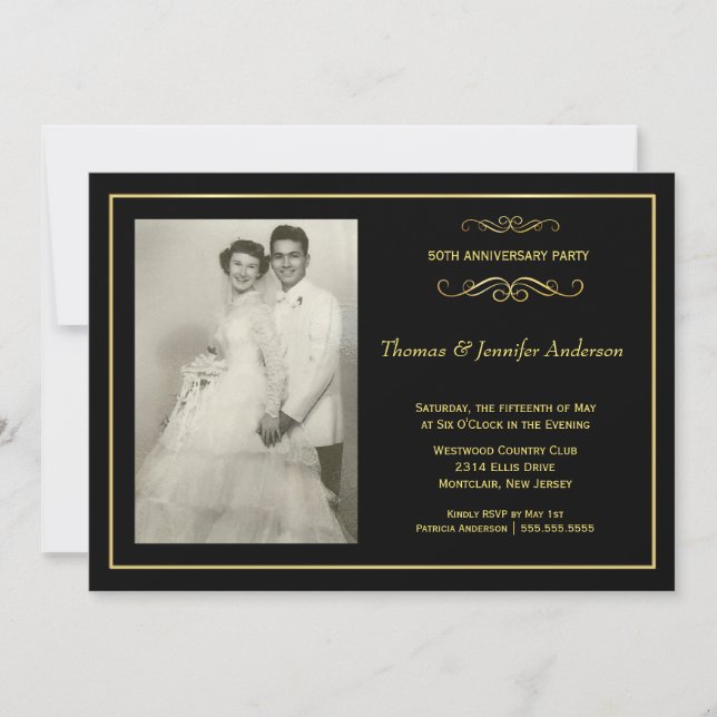 Cartes d'invitation photo pour noces d'or - 50 ans (Devant)