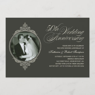 Cartes d'invitation photo sombre Classique 50e Ann