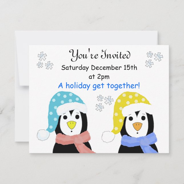 Cartes d'invitation pingouin pour fête de fin d'an (Devant)