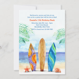 Cartes d'invitation Planches de Surf sur la Plage