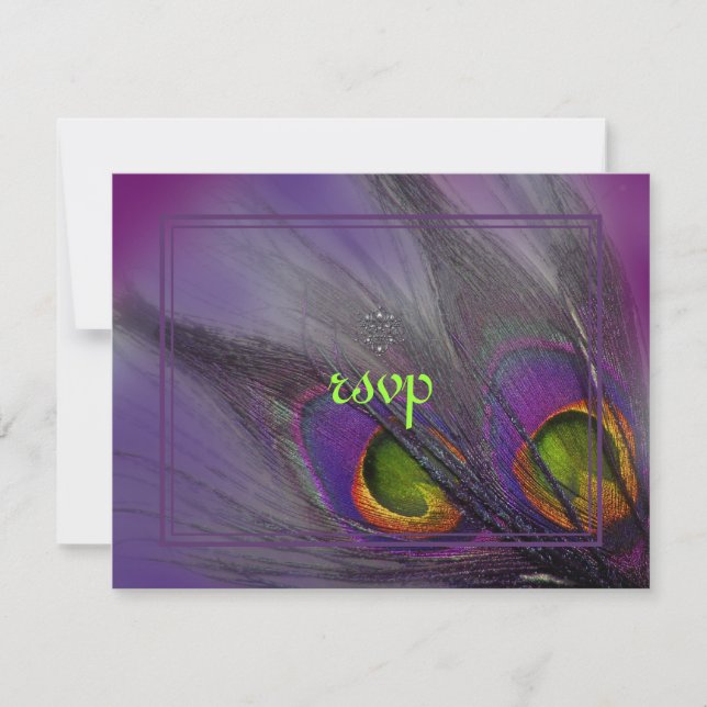 Cartes d'invitation plumes de paon/couleurs psyché (Devant)