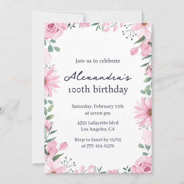 Cartes d'invitation pour 100e anniversaire Cadre f (Devant)