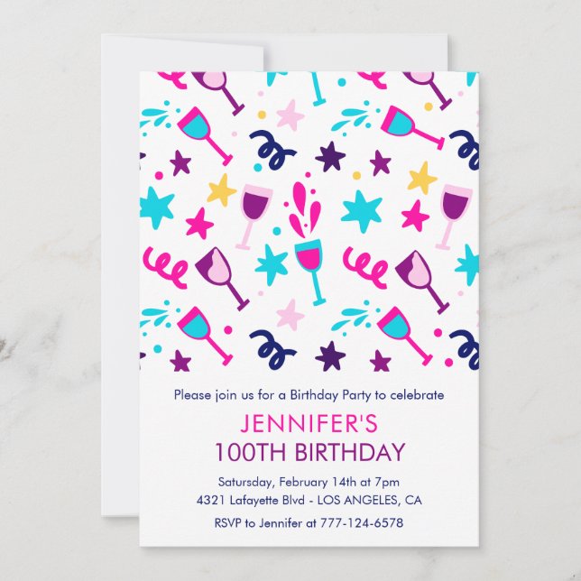 Cartes d'invitation pour 100e anniversaire Cocktai (Devant)