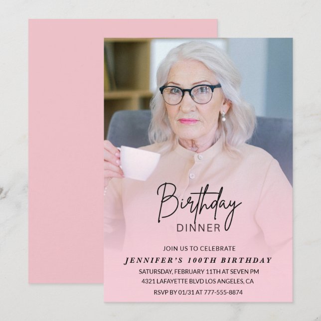 Cartes d'invitation pour 100e anniversaire Dîner d (Devant / Derrière)