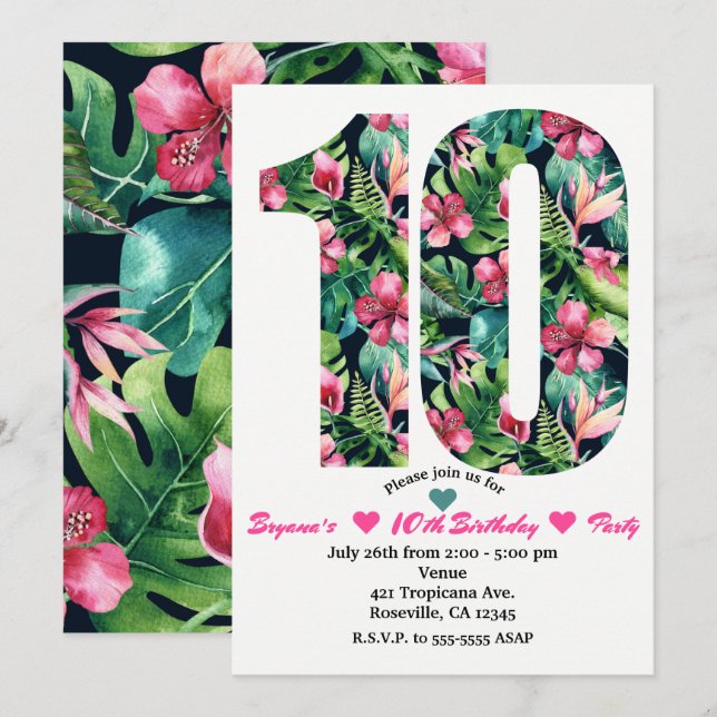 Cartes d'invitation pour 10 ans de fête d'annivers (Devant / Derrière)