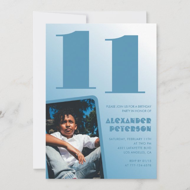Cartes d'invitation pour 11 ans avec un dégradé bl (Devant)