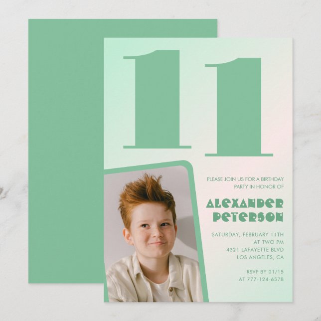 Cartes d'invitation pour 11 ans avec un dégradé ve (Devant / Derrière)
