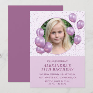 Cartes d'invitation pour 11 ans Ballons Photo Viol