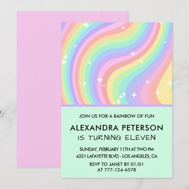 Cartes d'invitation pour 11ème anniversaire pastel (Devant / Derrière)