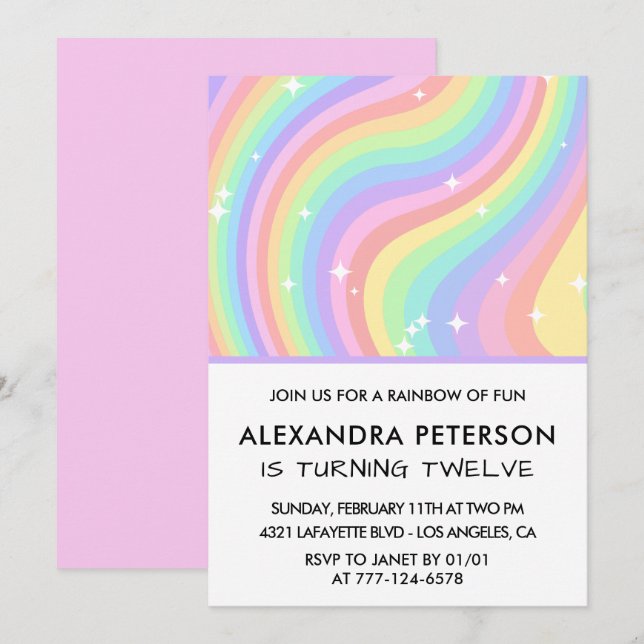 Cartes d'invitation pour 12ème anniversaire Arc-en (Devant / Derrière)
