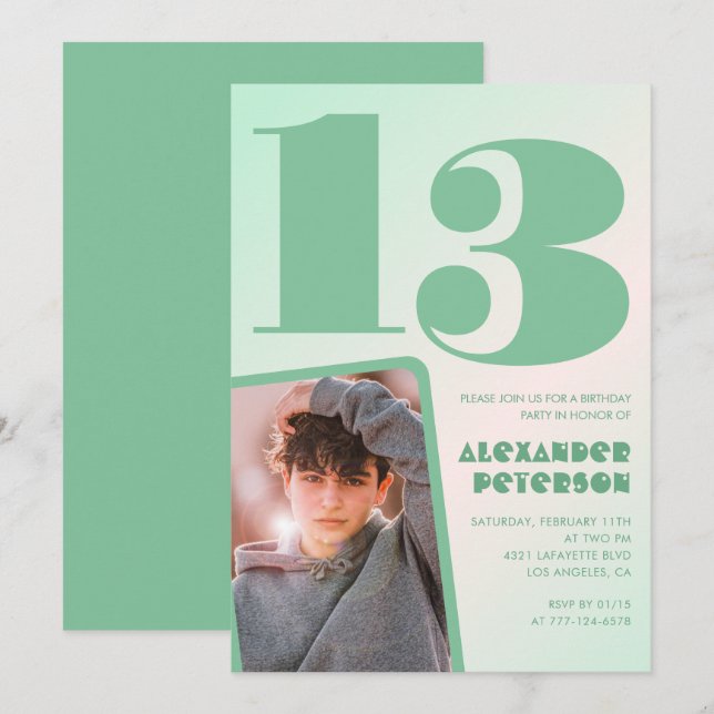 Cartes d'invitation pour 13 ans avec un dégradé ve (Devant / Derrière)