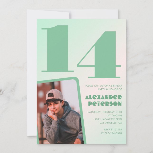Cartes d'invitation pour 14 ans avec un dégradé ve (Devant)