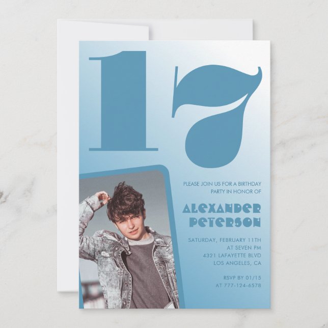 Cartes d'invitation pour 17 ans avec dégradé bleu  (Devant)