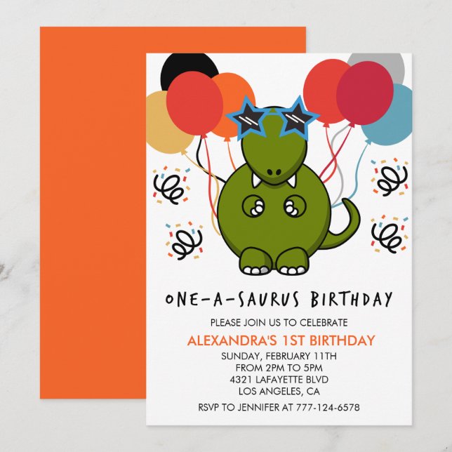 Cartes d'invitation pour 1er anniversaire de fille (Devant / Derrière)