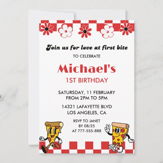Cartes d'invitation pour 1er anniversaire sur le t (Devant)