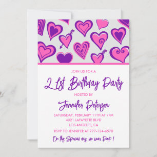 Cartes d'invitation pour 21 ans Glam Rose Coeur