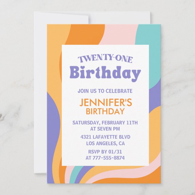 Cartes d'invitation pour 21 ans Rétro Vague Ondulé (Devant)