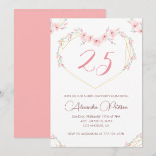 Cartes d'invitation pour 25 ans Bohème Floral Élég