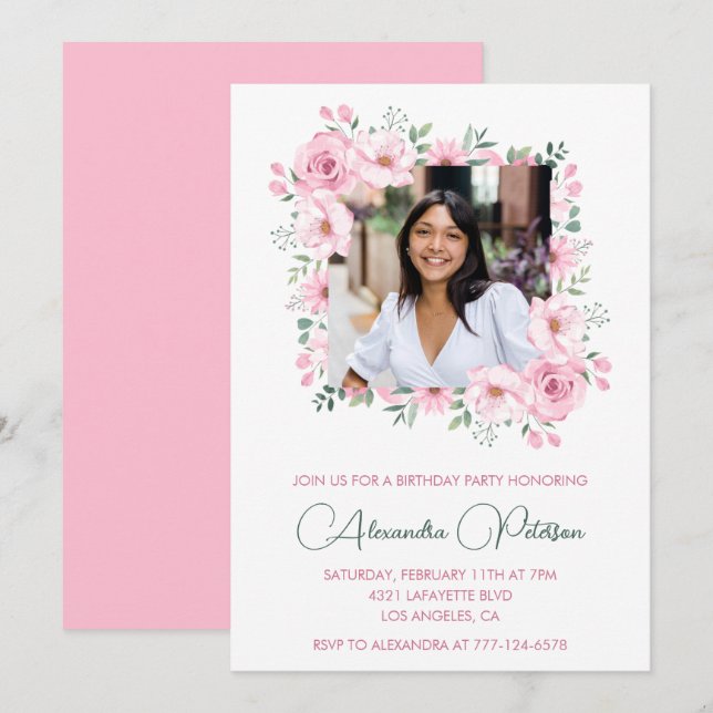Cartes d'invitation pour 28ème anniversaire avec p (Devant / Derrière)