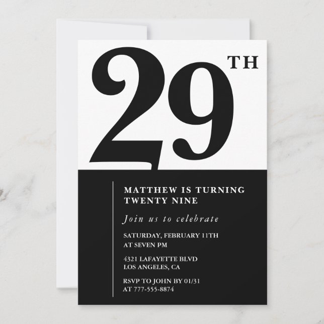 Cartes d'invitation pour 29e anniversaire Élégant  (Devant)