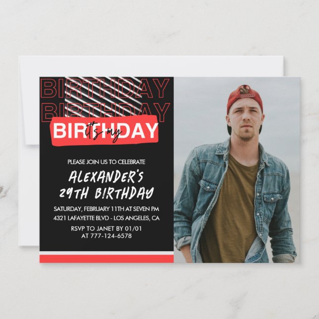 Cartes d'invitation pour 29e anniversaire Hommes P (Devant)