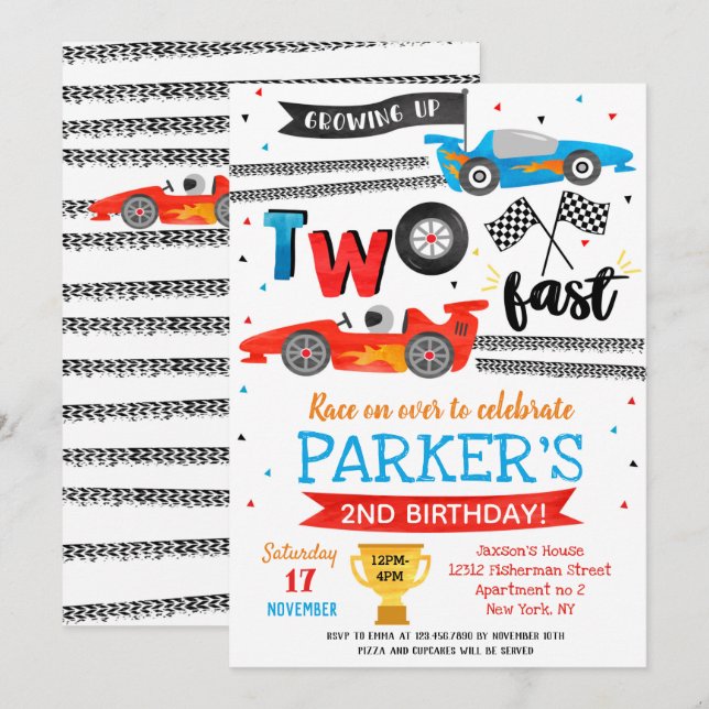  Cartes d'invitation pour 2ème anniversaire de voi (Devant / Derrière)