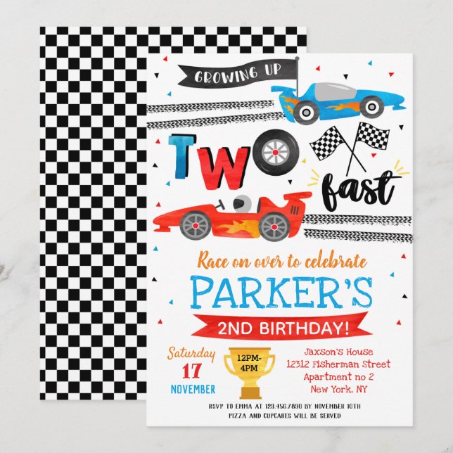  Cartes d'invitation pour 2ème anniversaire de voi (Devant / Derrière)