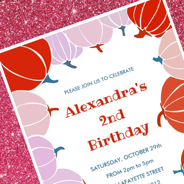 Cartes d'invitation pour 2ème anniversaire Hallowe (Halloween-2nd-birthday-invitations-pumpkin-girl-1)