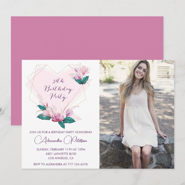 Cartes d'invitation pour 30 ans Élégant Boho Photo (Devant / Derrière)