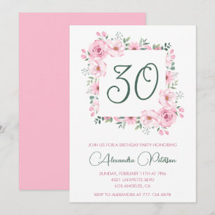 Cartes d'invitation pour 30 ans Floral Élégant Ros