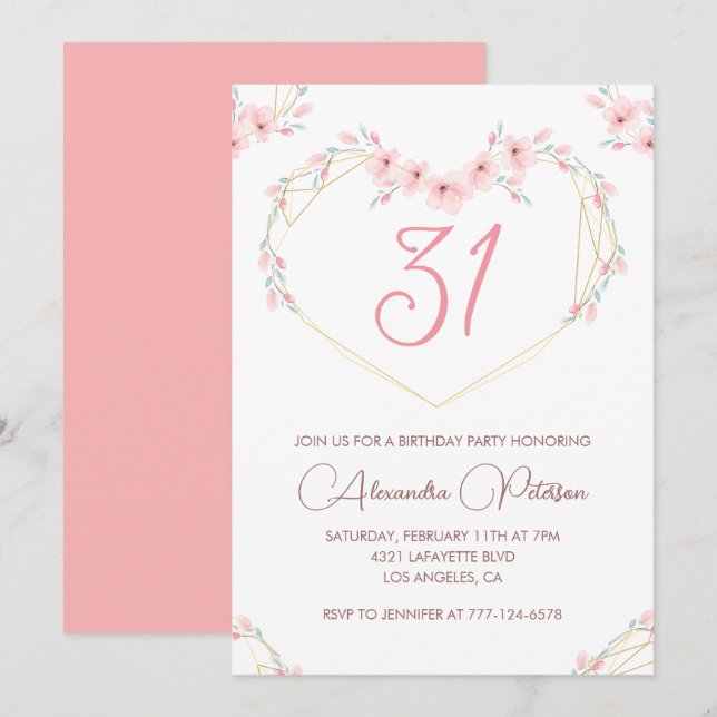 Cartes d'invitation pour 31e anniversaire Bohème F (Devant / Derrière)