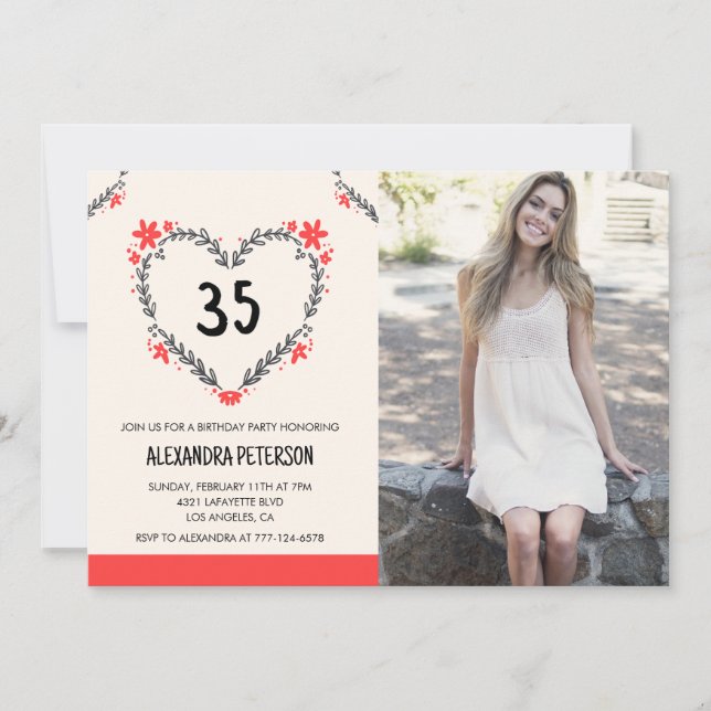 Cartes d'invitation pour 35e anniversaire floral c (Devant)