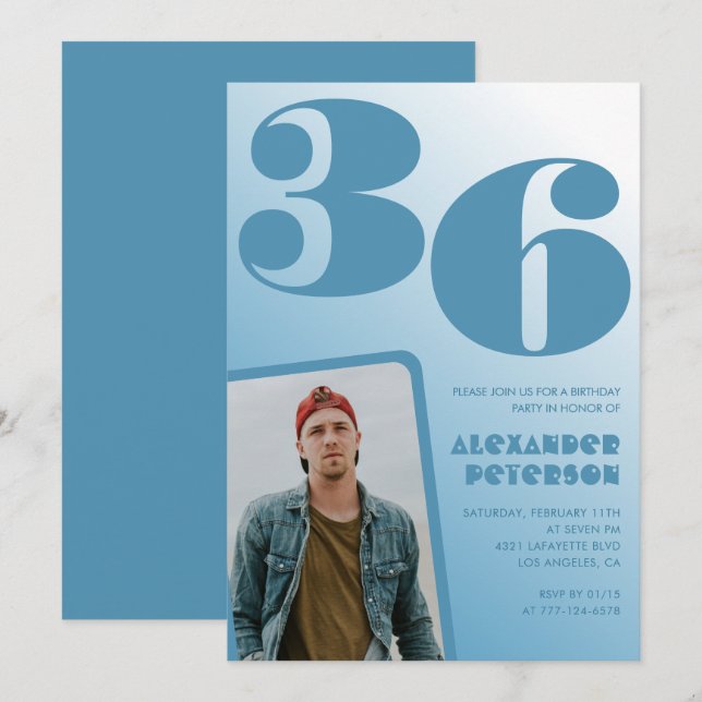 Cartes d'invitation pour 36e anniversaire avec dég (Devant / Derrière)