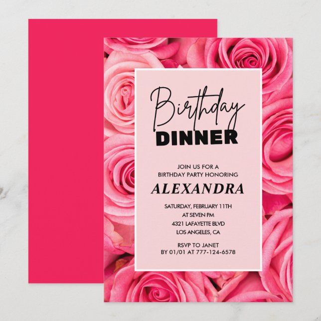 Cartes d'invitation pour 36ème anniversaire Dîner  (Devant / Derrière)