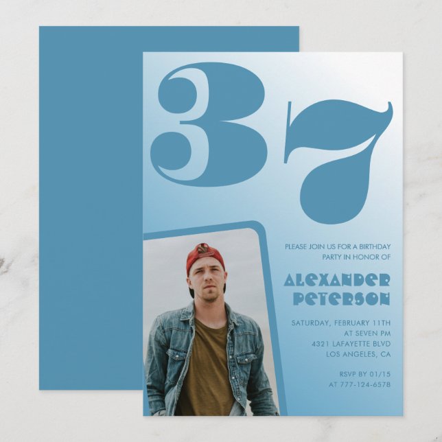 Cartes d'invitation pour 37 ans avec photo et dégr (Devant / Derrière)