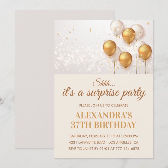 Cartes d'invitation pour 37e anniversaire surprise (Devant / Derrière)