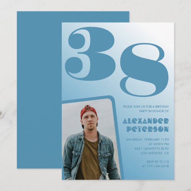 Cartes d'invitation pour 38 ans avec dégradé de ph (Devant / Derrière)