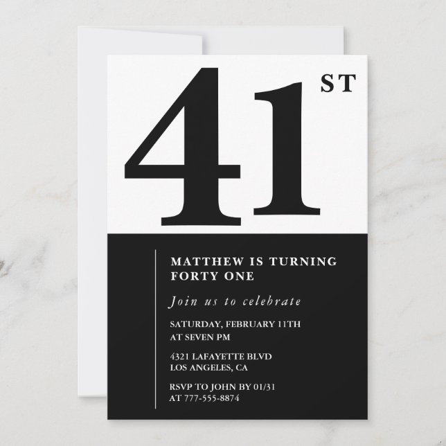 Cartes d'invitation pour 41e anniversaire Élégant  (Devant)