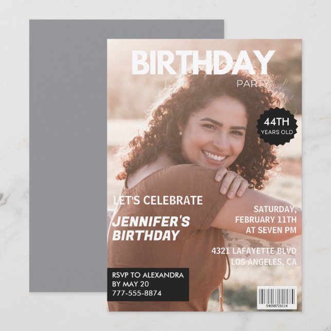 Cartes d'invitation pour 44e anniversaire Moderne  (Devant / Derrière)