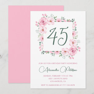 Cartes d'invitation pour 45 ans Floral Élégant Ros