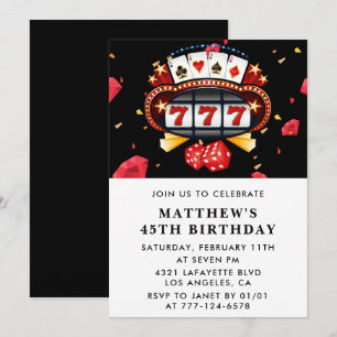 Cartes d'invitation pour 45 ans thème Casino Poker