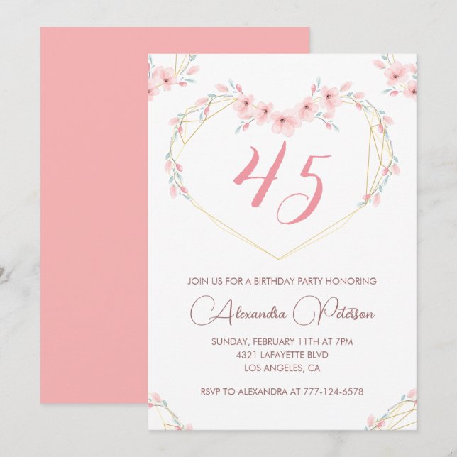 Cartes d'invitation pour 45e anniversaire Bohème F (Devant / Derrière)